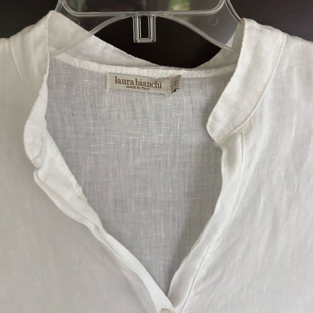 LAURA BIANCHI White Linen Popover Tunic Top Coastal Boho Beach Euro Summer Sz M - Picture 4 of 8